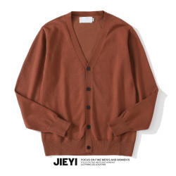 JIEYI 純色V領韓系復古針織開衫男士曡穿百搭淨版秋冬毛衣外套潮