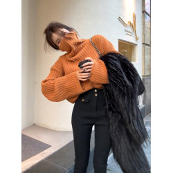 懶惰風寬松短款加厚針織衫毛衣女冬季新款高級設計感高領長袖上衣