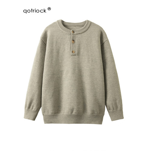 復古老錢風純色百搭針織衫毛衣男女秋冬慵懶感寬松休閒亨利領外套