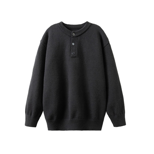 復古老錢風純色百搭針織衫毛衣男女秋冬慵懶感寬松休閒亨利領外套