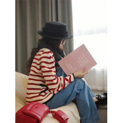 撞色條紋法式洋氣設計感小衆針織毛衣外搭開衫秋冬女外套上衣寬松