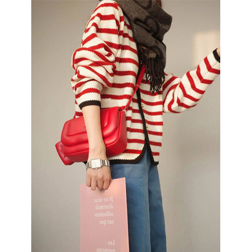 撞色條紋法式洋氣設計感小衆針織毛衣外搭開衫秋冬女外套上衣寬松