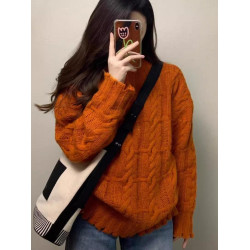 法式復古南瓜橘麻花毛衣女秋季外穿休閒軟糯溫柔風慵懶針織上衣冬
