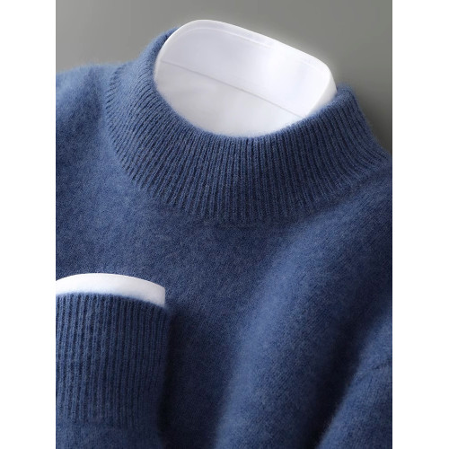 雙股加厚100%純羊毛衫男秋冬季半高領軟糯寬松套頭針織打底衫毛衣