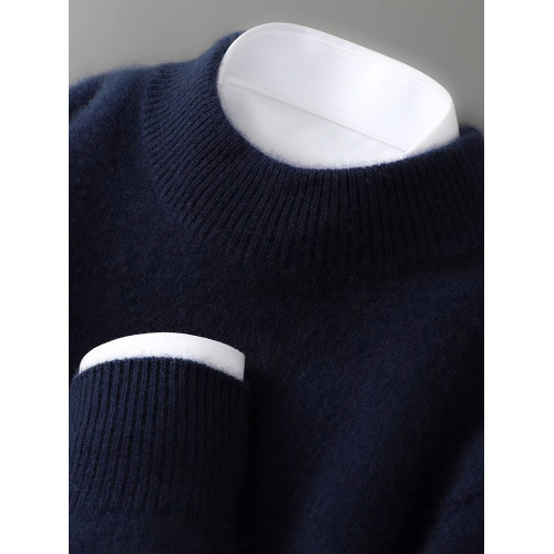 雙股加厚100%純羊毛衫男秋冬季半高領軟糯寬松套頭針織打底衫毛衣