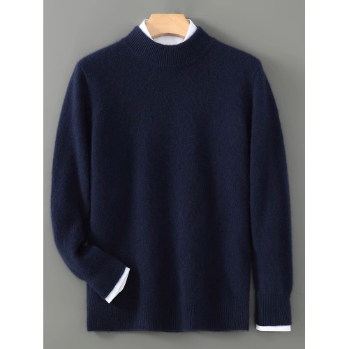 雙股加厚100%純羊毛衫男秋冬季半高領軟糯寬松套頭針織打底衫毛衣