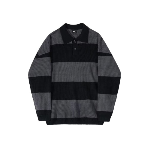 毛衣男潮牌寬松慵懶復古港風套頭條紋polo針織衫潮流休閒百搭外套