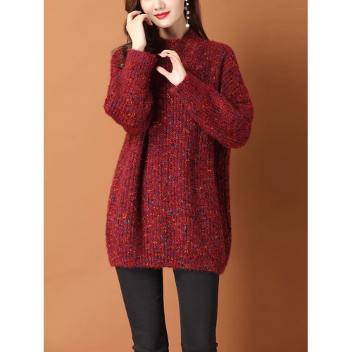 2025秋冬新款慵懶圓領寬松毛衣女針織中長款包臀打底衫女內搭加厚 2025秋冬新款慵懶圓領寬松毛衣女針織中長款包臀打底衫女內搭加厚