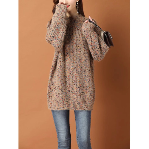 2025秋冬新款慵懶圓領寬松毛衣女針織中長款包臀打底衫女內搭加厚 2025秋冬新款慵懶圓領寬松毛衣女針織中長款包臀打底衫女內搭加厚