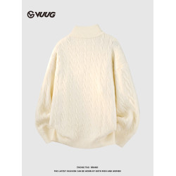 VUUG老錢風半高領麻花紋毛衣男秋冬季慵懶高級感休閒半拉鍊針織衫