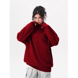 BWKA多巴胺高領毛衣女男秋冬寬鬆純色基礎百搭線衣重磅加厚針織衫