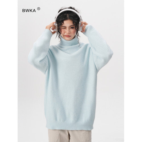 BWKA多巴胺高領毛衣女男秋冬寬鬆純色基礎百搭線衣重磅加厚針織衫