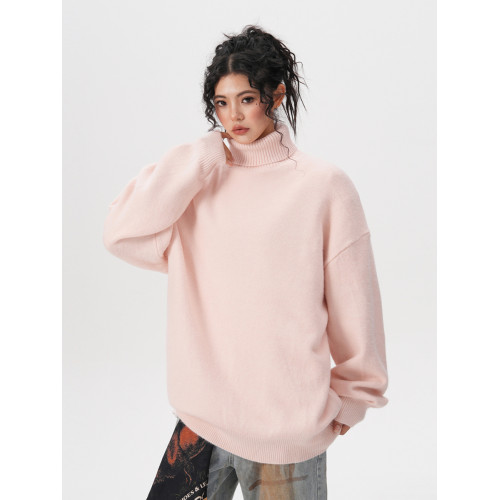 BWKA多巴胺高領毛衣女男秋冬寬鬆純色基礎百搭線衣重磅加厚針織衫