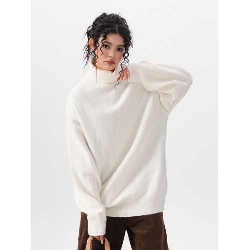 BWKA多巴胺高領毛衣女男秋冬寬鬆純色基礎百搭線衣重磅加厚針織衫