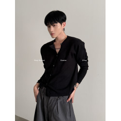 VERY FEWEST 小衆斜門襟短款正肩長袖針織衫老錢設計感開衫毛衣