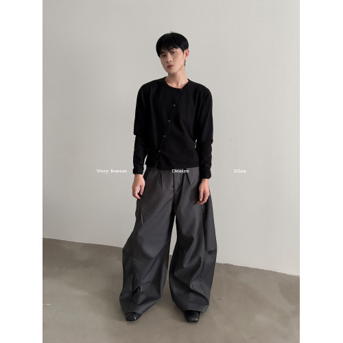 VERY FEWEST 小衆斜門襟短款正肩長袖針織衫老錢設計感開衫毛衣