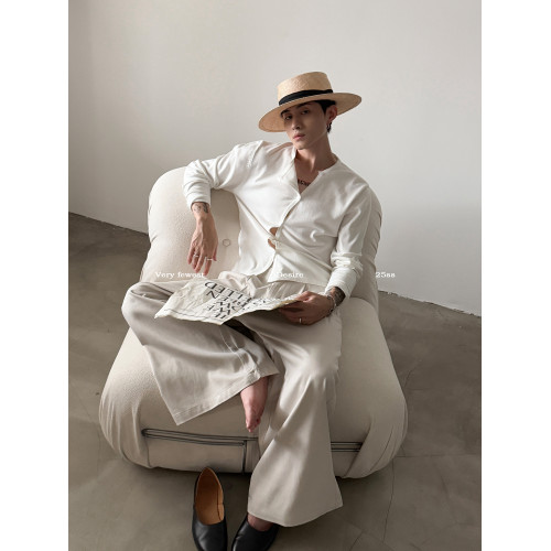 VERY FEWEST 小衆斜門襟短款正肩長袖針織衫老錢設計感開衫毛衣