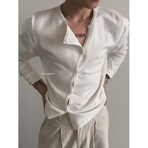 VERY FEWEST 小衆斜門襟短款正肩長袖針織衫老錢設計感開衫毛衣