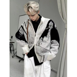 高級感荊棘刺綉漸變毛衣開衫外套秋冬男vintage慵懶風拉鍊針織衫