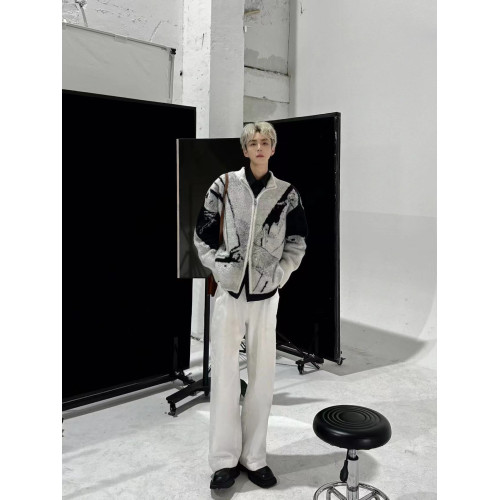 高級感荊棘刺綉漸變毛衣開衫外套秋冬男vintage慵懶風拉鍊針織衫