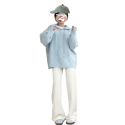 韓系慵嬾風藍色奶fufu毛衣女秋冬2026新款寬鬆加厚針織衫上衣春季