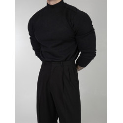 半高領針織衫男春秋款港風復古chic毛衣休閒套頭毛線衣長袖打底衫