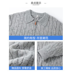 WASSUP ISSUE美式翻領半拉鍊麻花紋針織衫男秋冬情侶毛衣外套男款