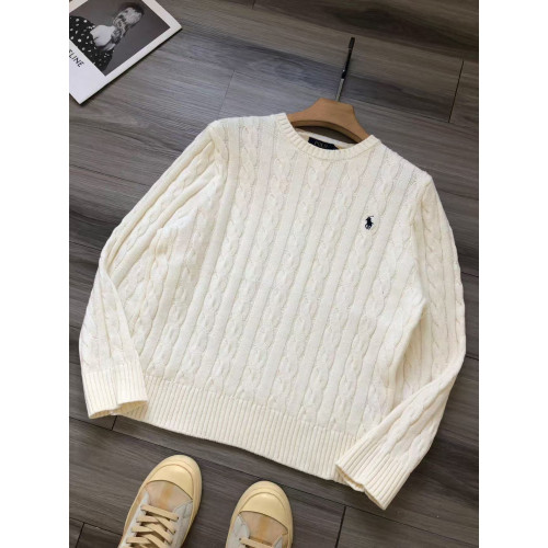 高級小馬標套頭打底衫慵懶米白色麻花紋圓領毛衣男早秋針織衫上衣