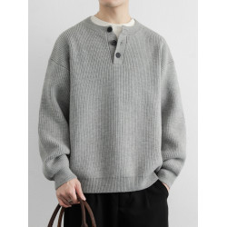 秋冬季圓領毛衣男士加厚款寬松高級感潮流毛線衣純色針織打底衫男