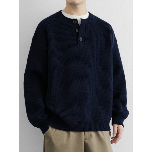 秋冬季圓領毛衣男士加厚款寬松高級感潮流毛線衣純色針織打底衫男