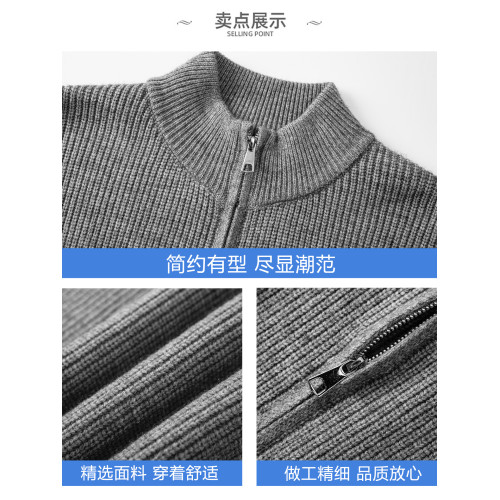 WASSUP ISSUE雙拉鍊簡約純色針織毛衣男秋冬季休閒情侶開衫外套男