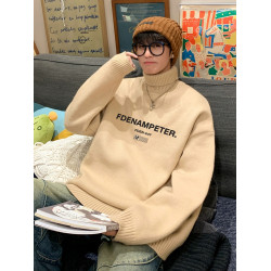 白色高領毛衣男冬季潮流慵懶打底寬松2024新款針織內搭保暖加厚冬