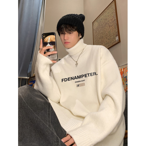 白色高領毛衣男冬季潮流慵懶打底寬松2024新款針織內搭保暖加厚冬