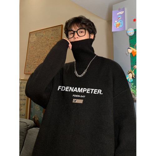 白色高領毛衣男冬季潮流慵懶打底寬松2024新款針織內搭保暖加厚冬