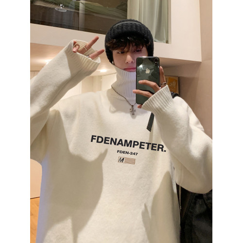 白色高領毛衣男冬季潮流慵懶打底寬松2024新款針織內搭保暖加厚冬