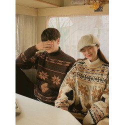 秋冬美拉德針織衫情侶裝套頭線衣寬松慵懶oversize毛衣男女款外套