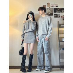 小衆設計感情侶裝秋冬INS超火毛衣miu系露肩針織衫連衣裙一裙一衣