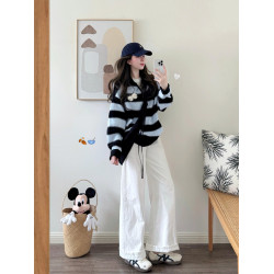 韓系條紋polo繙領針織衫毛衣女秋冬外穿慵嬾高級感小個子套頭上衣