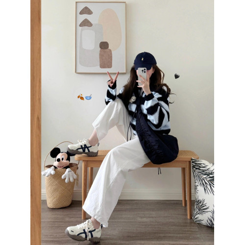 韓系條紋polo繙領針織衫毛衣女秋冬外穿慵嬾高級感小個子套頭上衣