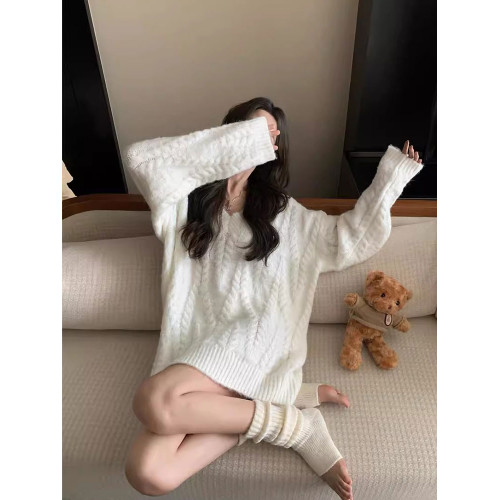 v領麻花毛衣女秋冬內搭中長款慵嬾風寬鬆外穿松弛氛圍感針織衫厚