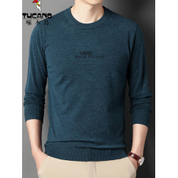 啄木鳥羊毛衫男士春秋款針織衫圓領薄款毛衣男長袖t恤線衣打底衫