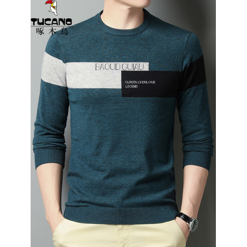 啄木鳥羊毛衫男士春秋款針織衫圓領薄款毛衣男長袖t恤線衣打底衫