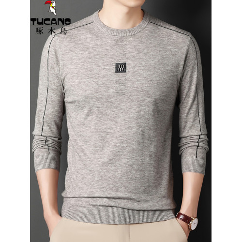 啄木鳥羊毛衫男士春秋款針織衫圓領薄款毛衣男長袖t恤線衣打底衫