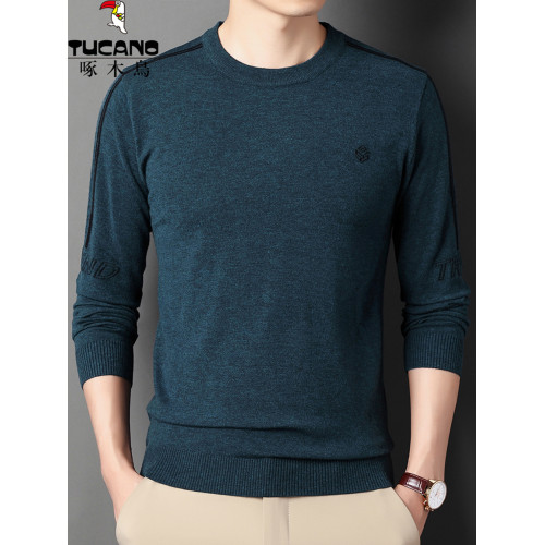 啄木鳥羊毛衫男士春秋款針織衫圓領薄款毛衣男長袖t恤線衣打底衫