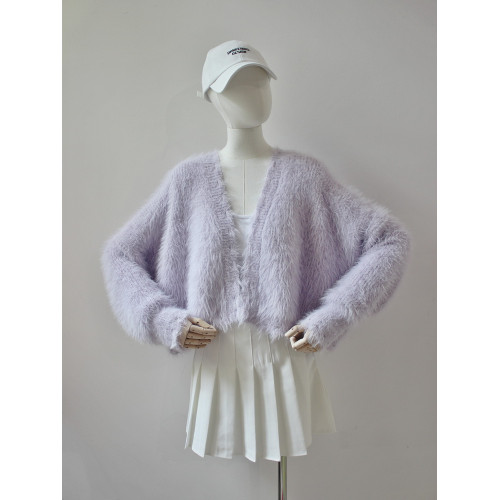 毛衫之都超好看軟糯針織開衫毛衣女春秋寬鬆慵懶仿水貂絨短款外套