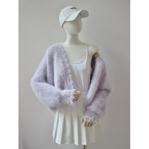 毛衫之都超好看軟糯針織開衫毛衣女春秋寬鬆慵懶仿水貂絨短款外套