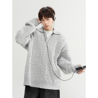 美式復古麻花假兩件針織毛衣男冬季潮慵懶風純色套頭打底加厚外套