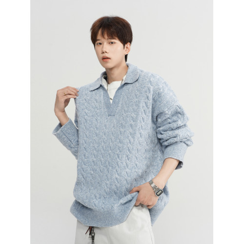 美式復古麻花假兩件針織毛衣男冬季潮慵懶風純色套頭打底加厚外套 美式復古麻花假兩件針織毛衣男冬季潮慵懶風純色套頭打底加厚外套