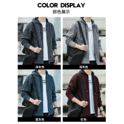 2025男士秋冬季新款休閒帥氣運動外套針織開衫加絨毛衣連帽上衣服