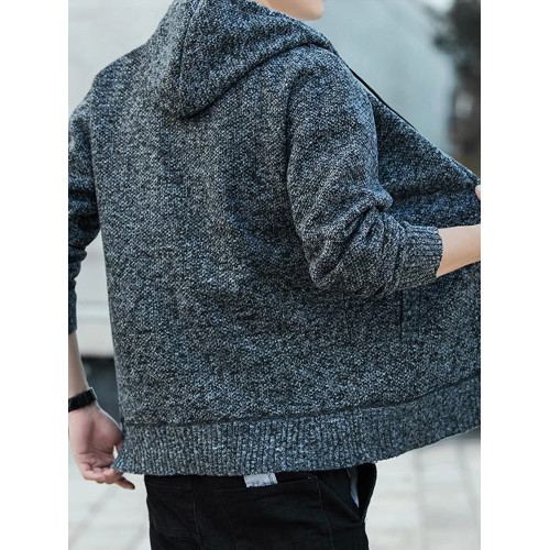 2025男士秋冬季新款休閒帥氣運動外套針織開衫加絨毛衣連帽上衣服